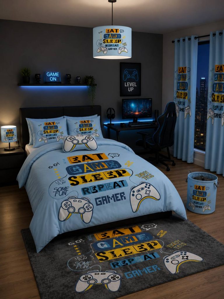 روتختی گیمینگ نوجوان طرح Eat Game Sleep Repeat در دکور اتاق گیمر